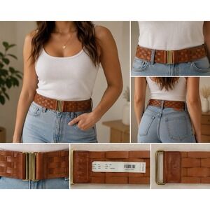 The Limited Woven Brown Belt Size Large Wide Boho Gold Clasp Waist Belt